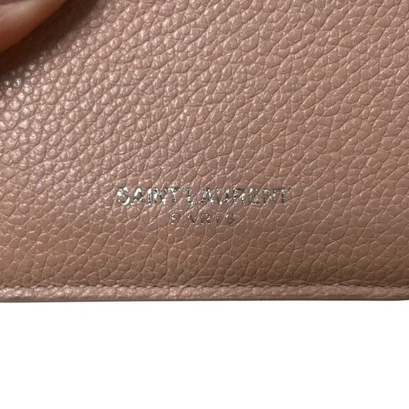 $345 Saint Laurent Blush Pink Grained Leather 5 Fragments Card Holder